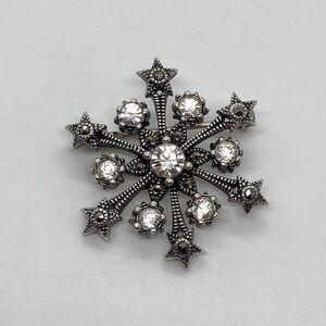 Vtg Judith Jack Sterling Silver Marcasite & CZ  Snowflake Snow Flake Brooch 1.3”